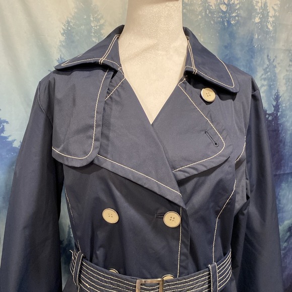 Dressbarn Jacket Coat Women's Medium Navy Blue White Button Peacoat Dress Career - Picture 3 of 11
